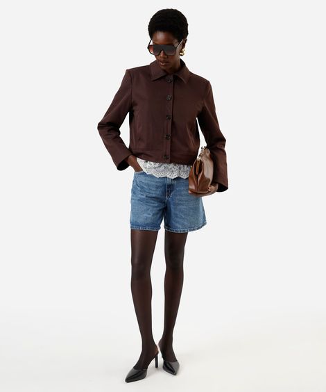 bermuda feminina mom jeans cintura super alta azul