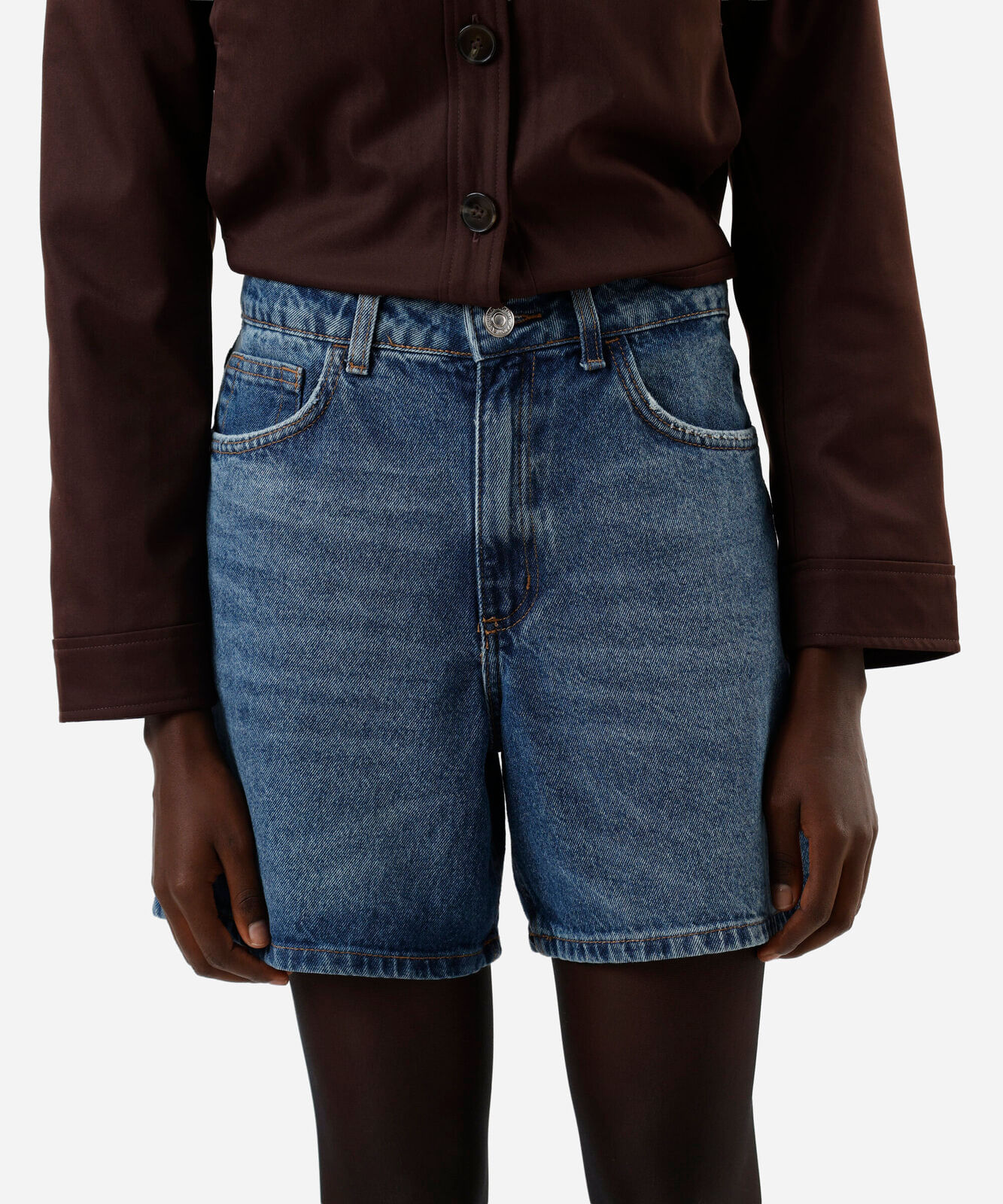 bermuda feminina mom jeans cintura super alta azul
