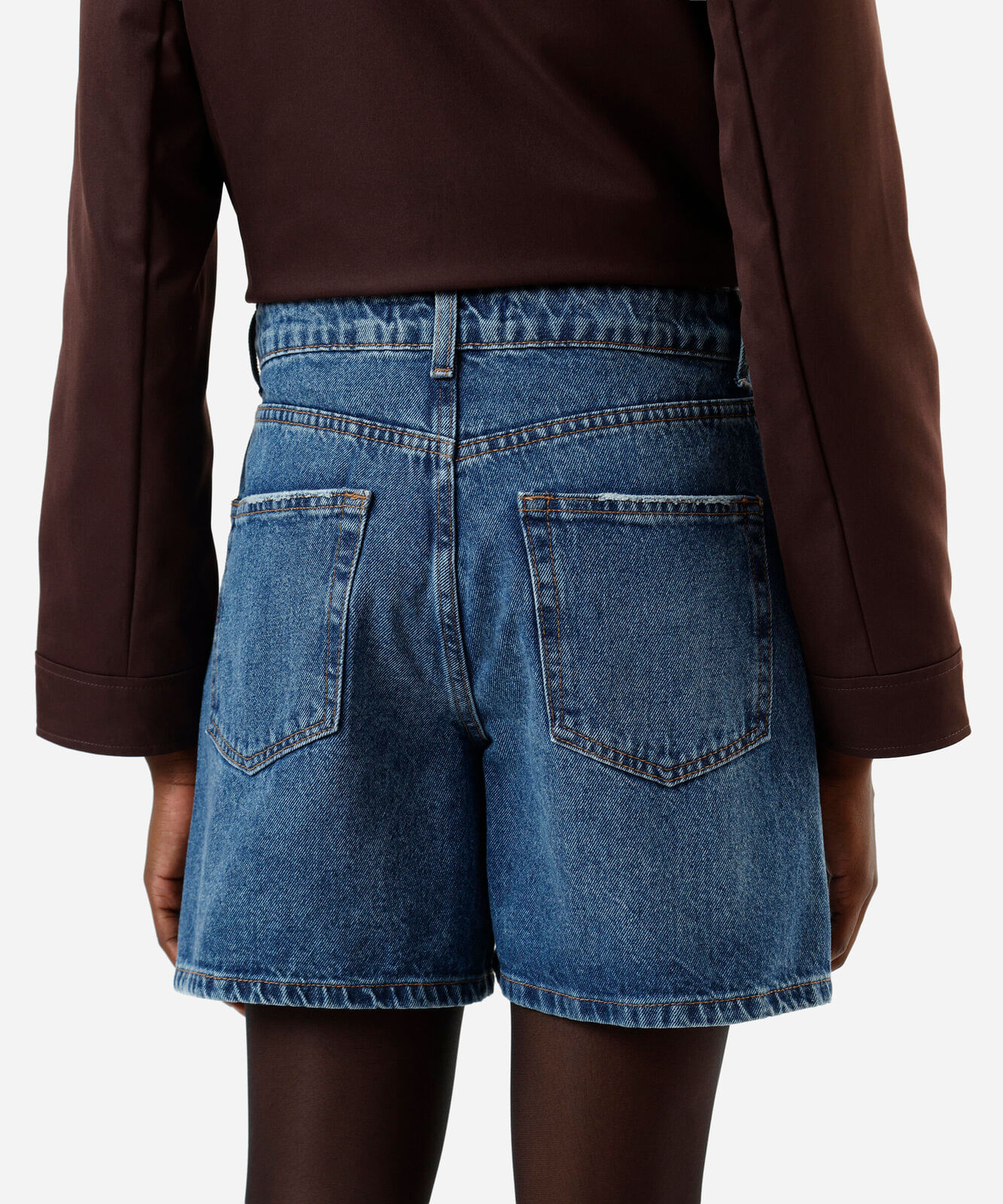 bermuda feminina mom jeans cintura super alta azul