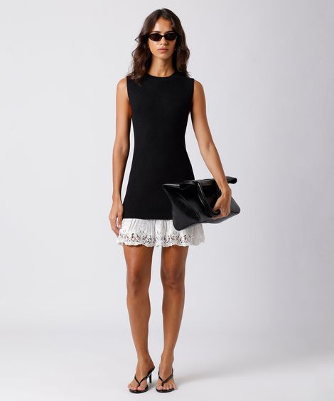 vestido curto feminino de tricot com renda mindset preto