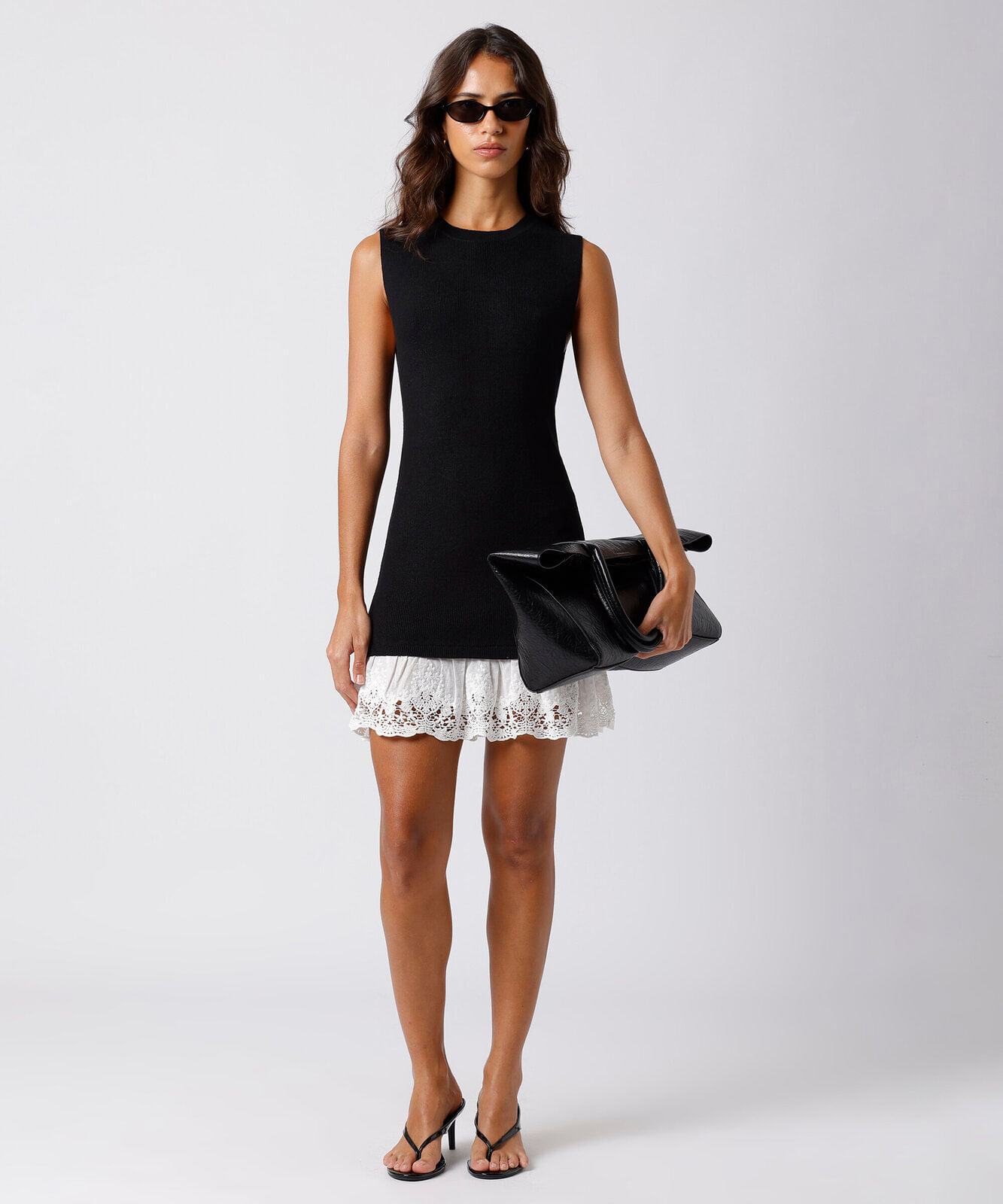 vestido curto feminino de tricot com renda mindset preto