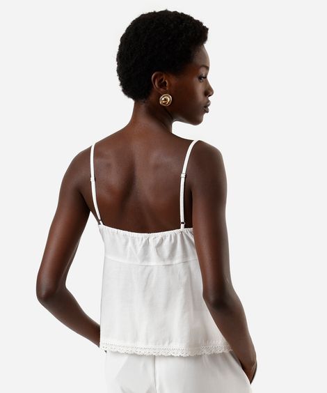 blusa feminina com botões e renda alça fina off white