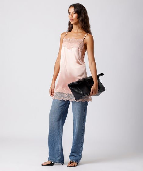 camisola feminina alça fina com renda acetinada mindset rosa