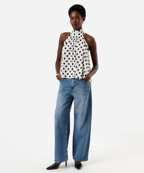 calça jeans feminina wide leg cintura média azul