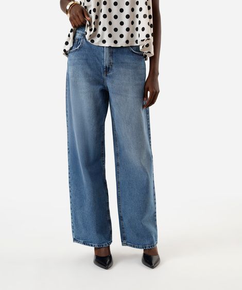 calça jeans feminina wide leg cintura média azul
