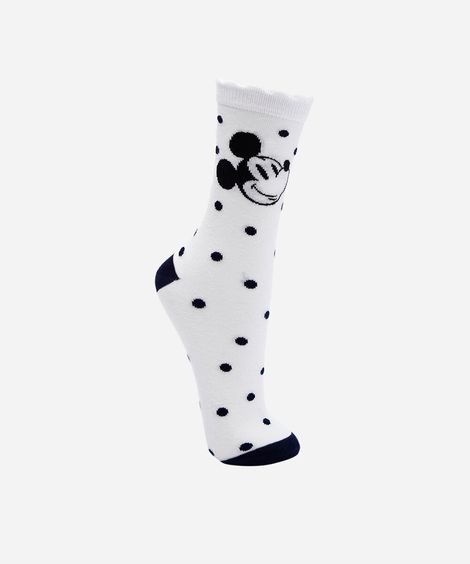 meia cano alto poá mickey off white