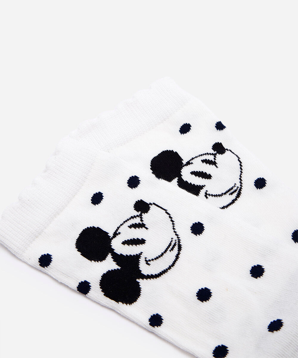 meia cano alto poá mickey off white