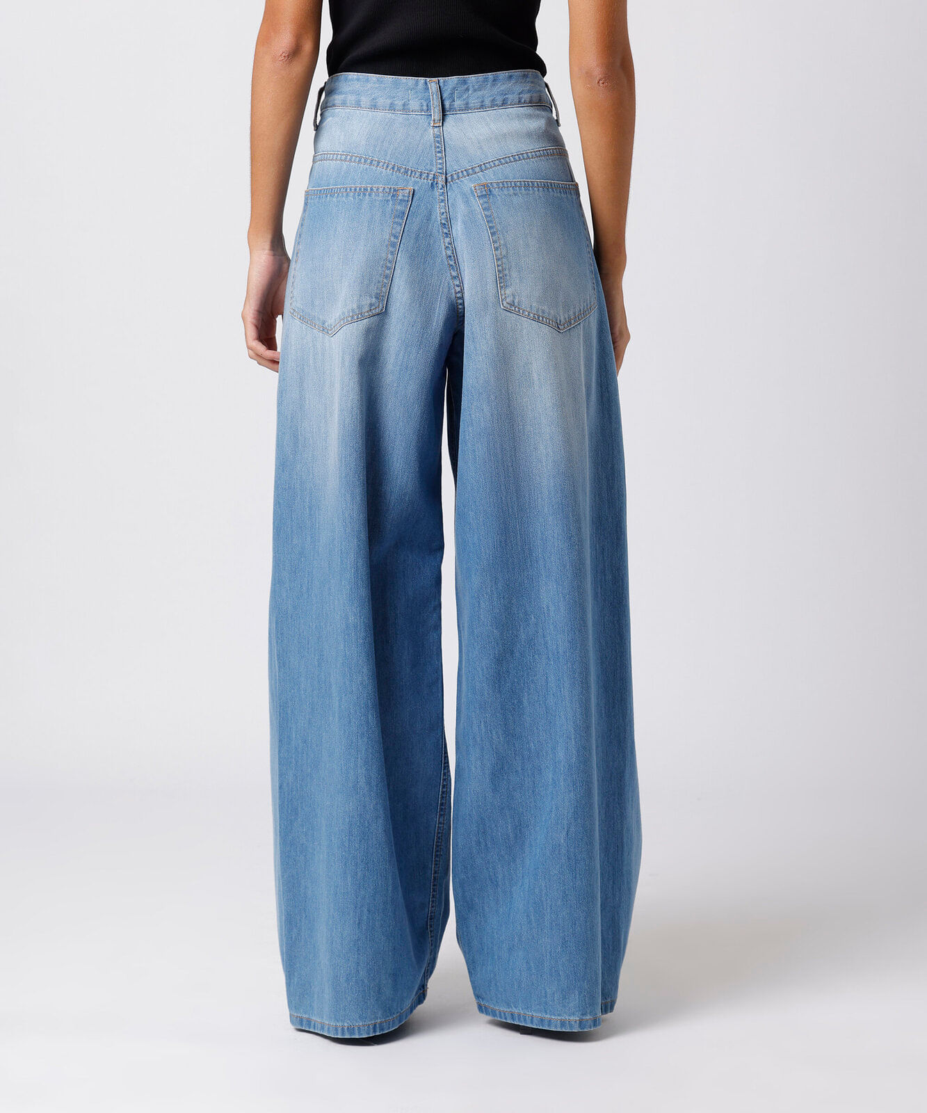calça wide leg feminina jeans com pregas mindset azul