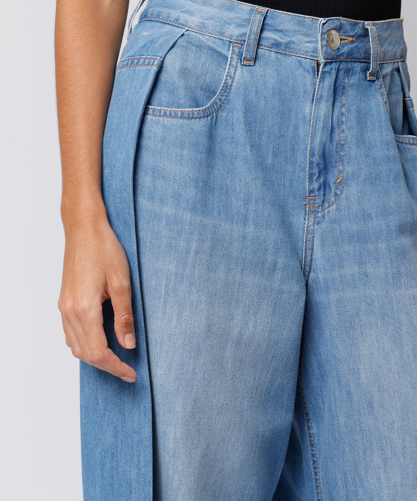 calça wide leg feminina jeans com pregas mindset azul