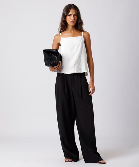 regata feminina de algodão alça fina bordada floral mindset off white