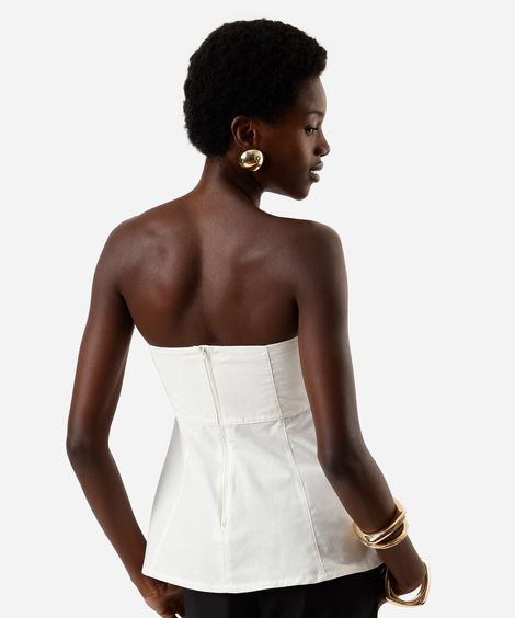 blusa peplum sem alça feminina de algodão off white