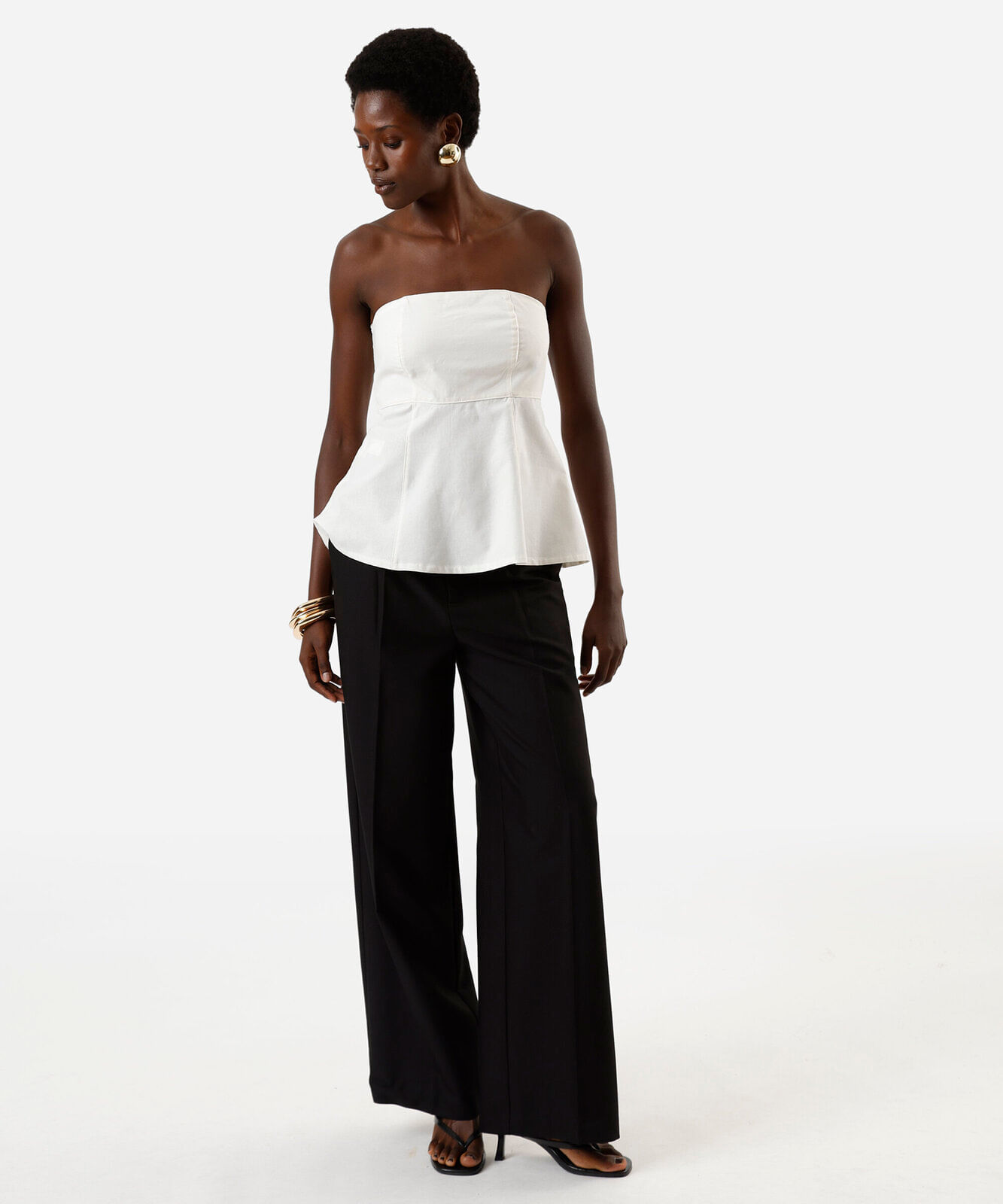 blusa peplum sem alça feminina de algodão off white