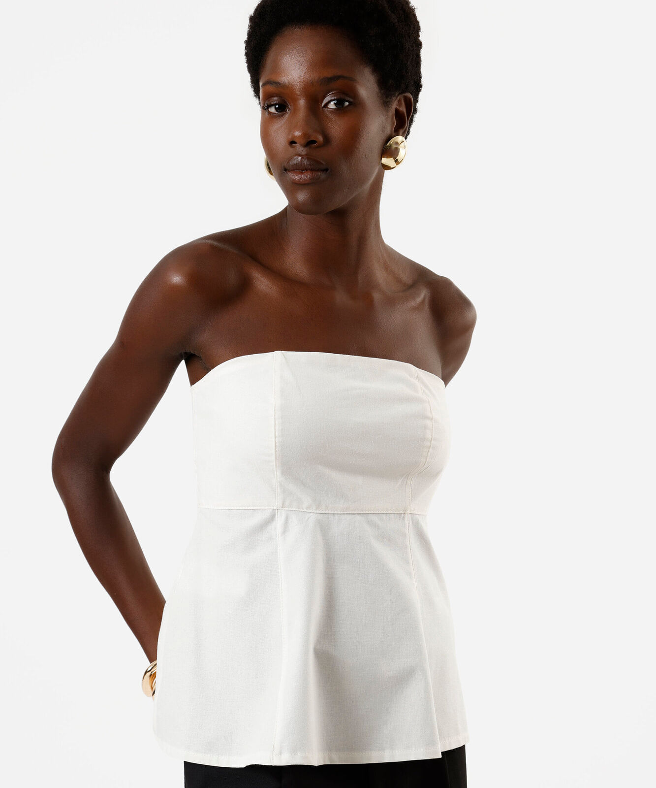 blusa peplum sem alça feminina de algodão off white