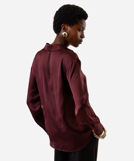 camisa feminina manga longa acetinada vinho