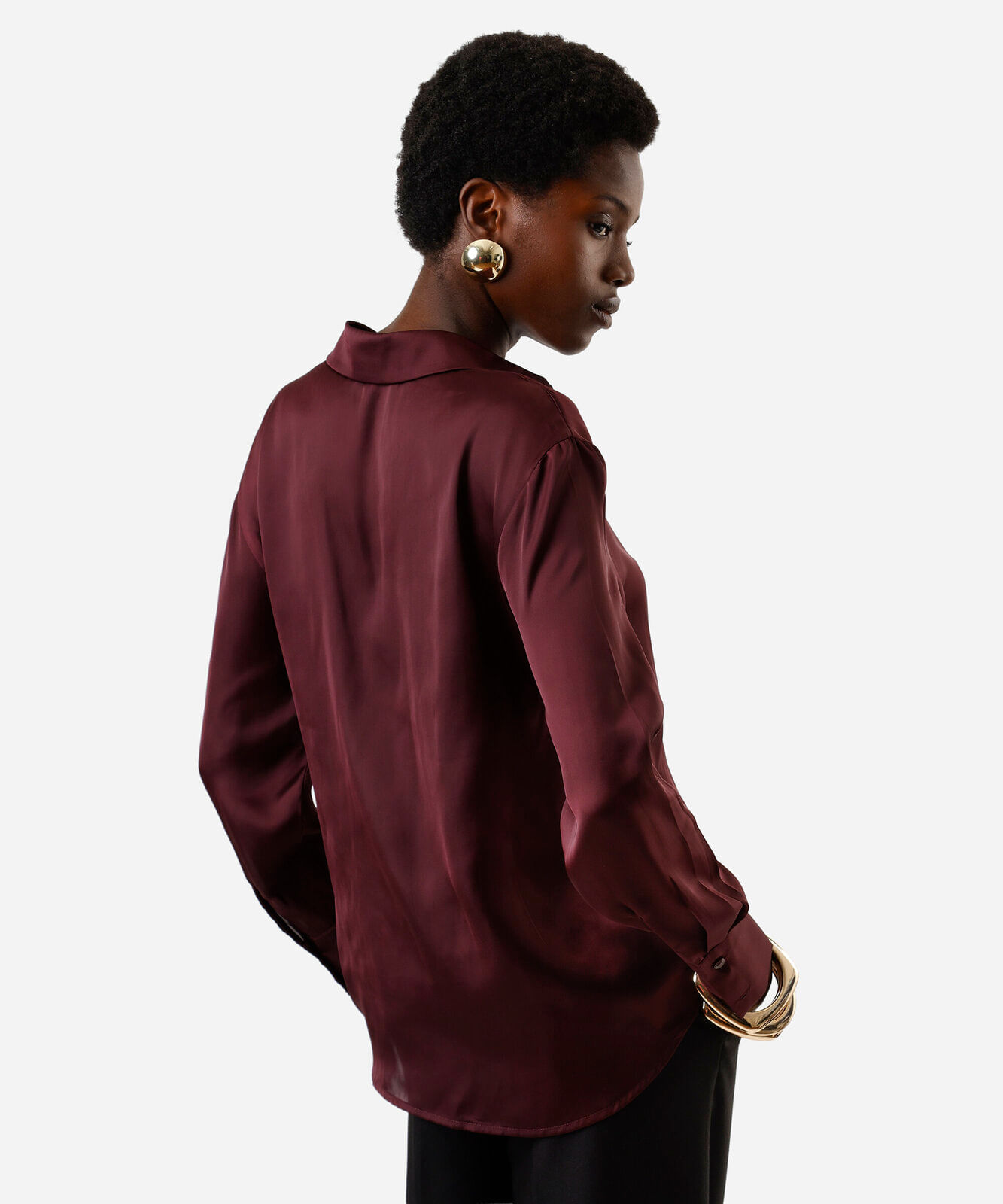 camisa feminina manga longa acetinada vinho