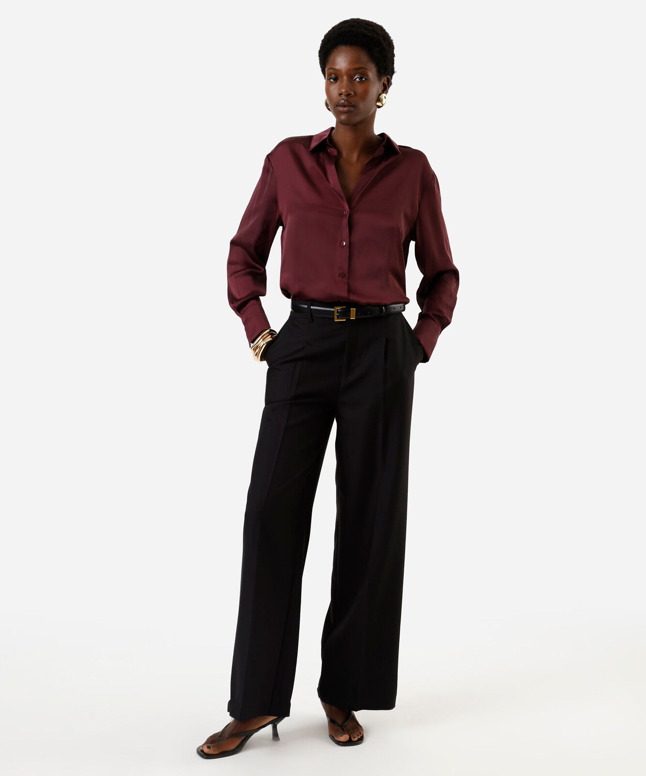 camisa feminina manga longa acetinada vinho