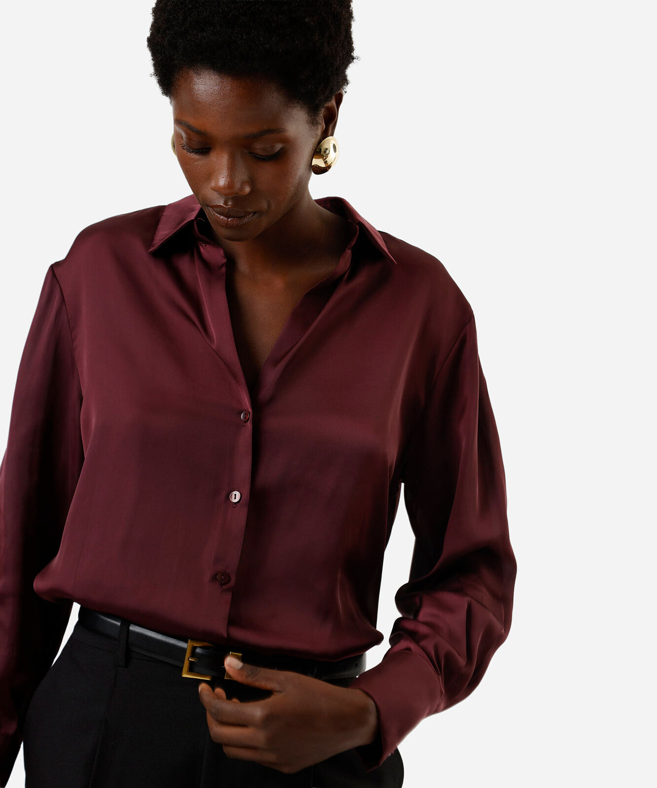 camisa feminina manga longa acetinada vinho
