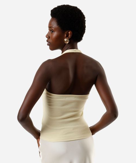 blusa frente única feminina decote u canelada amarela