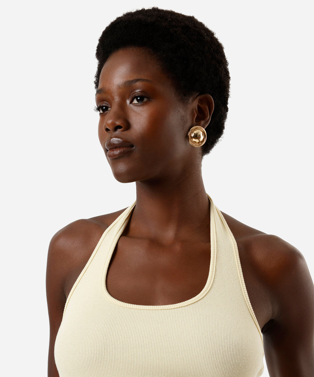 blusa frente única feminina decote u canelada amarela