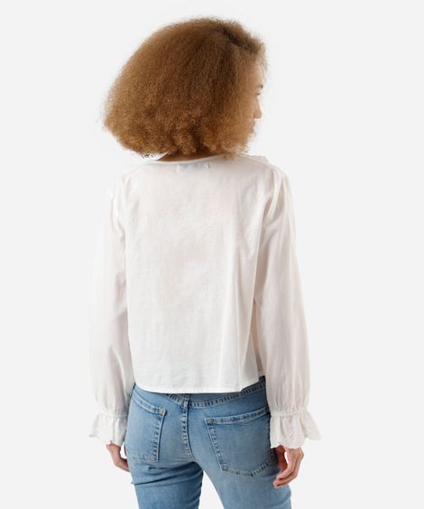 blusa feminina com babado de laise off white