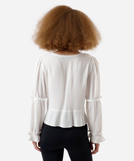 blusa feminina com laise e botões off white