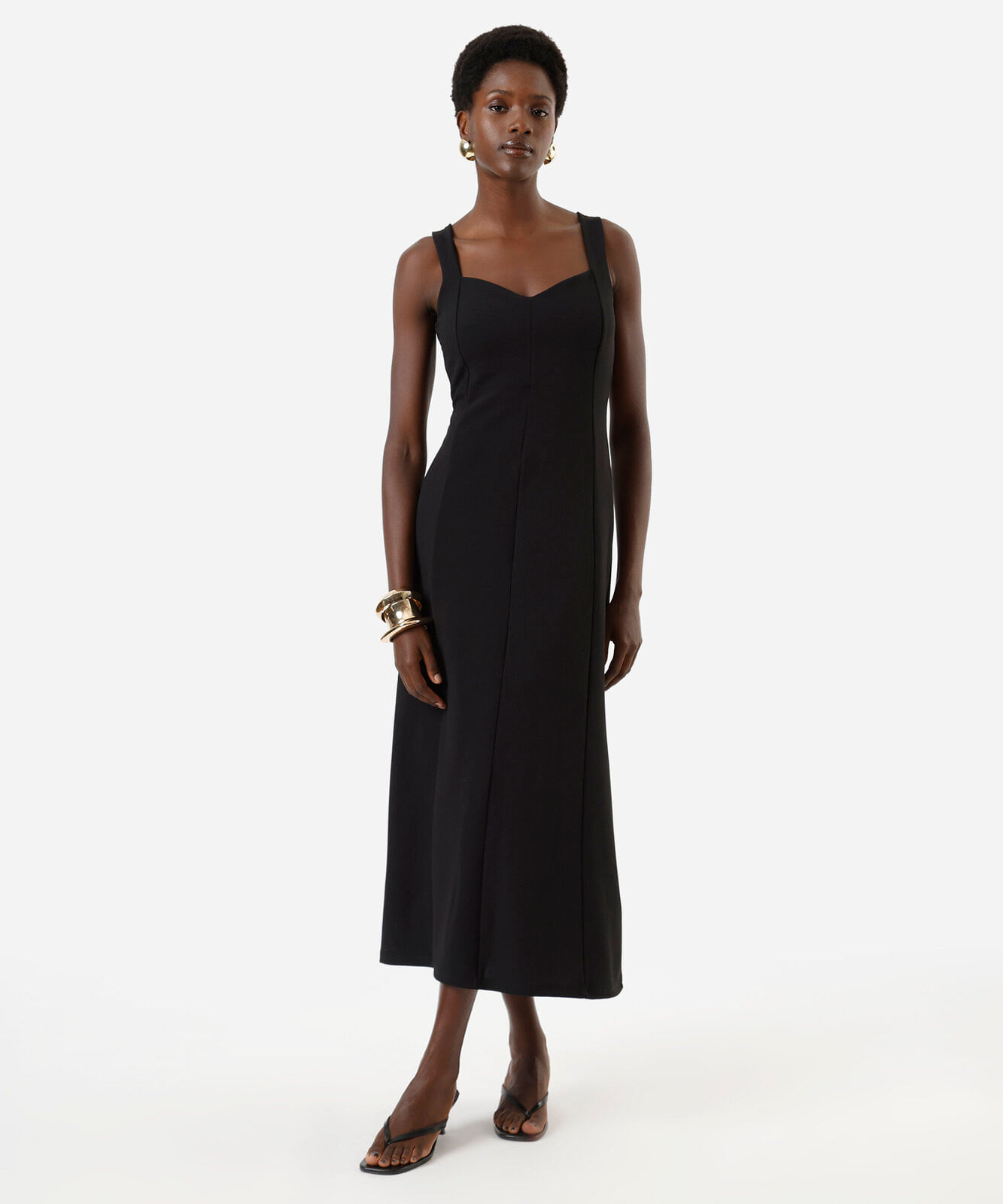 vestido midi feminino decote coração preto