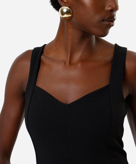 vestido midi feminino decote coração preto