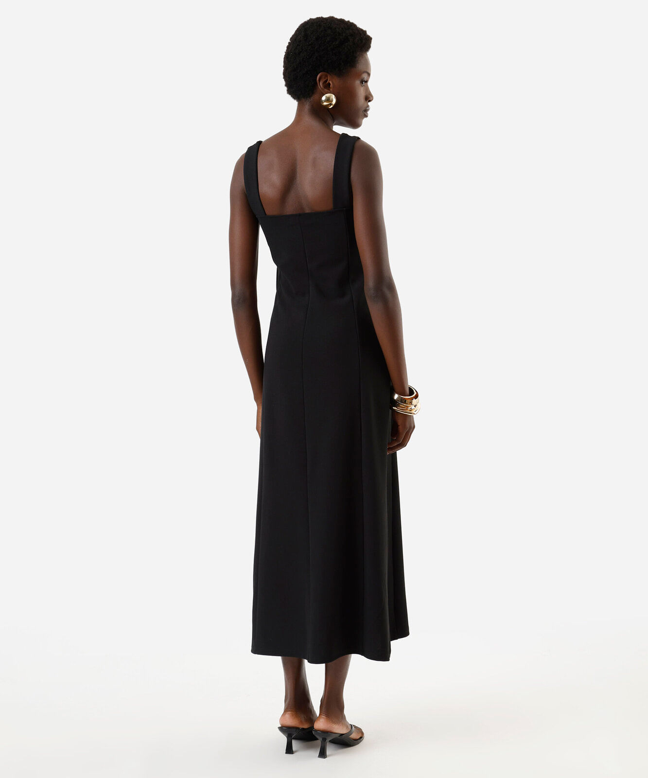 vestido midi feminino decote coração preto