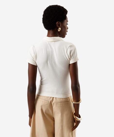 polo feminina manga curta poliamida off white