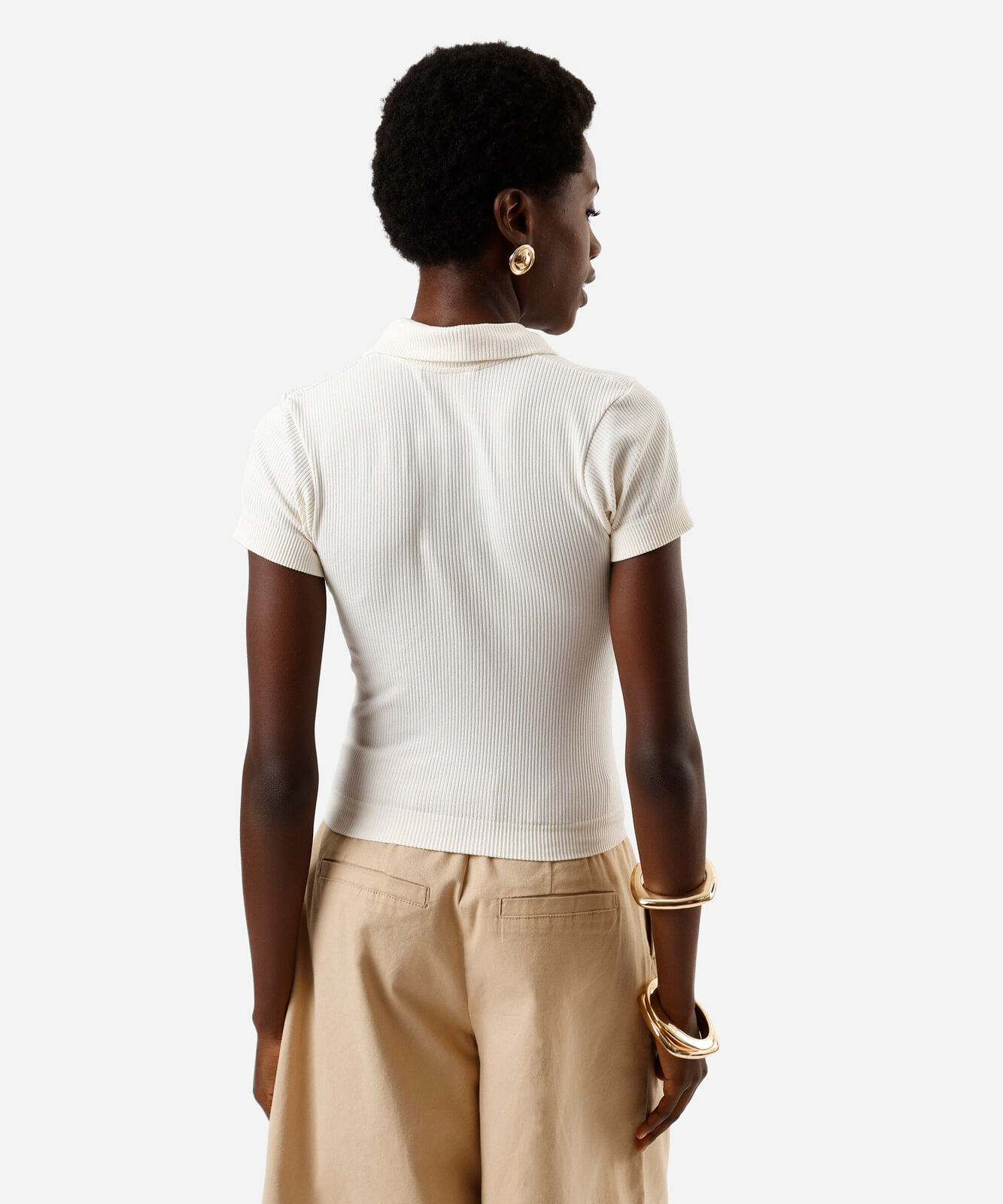 polo feminina manga curta poliamida off white