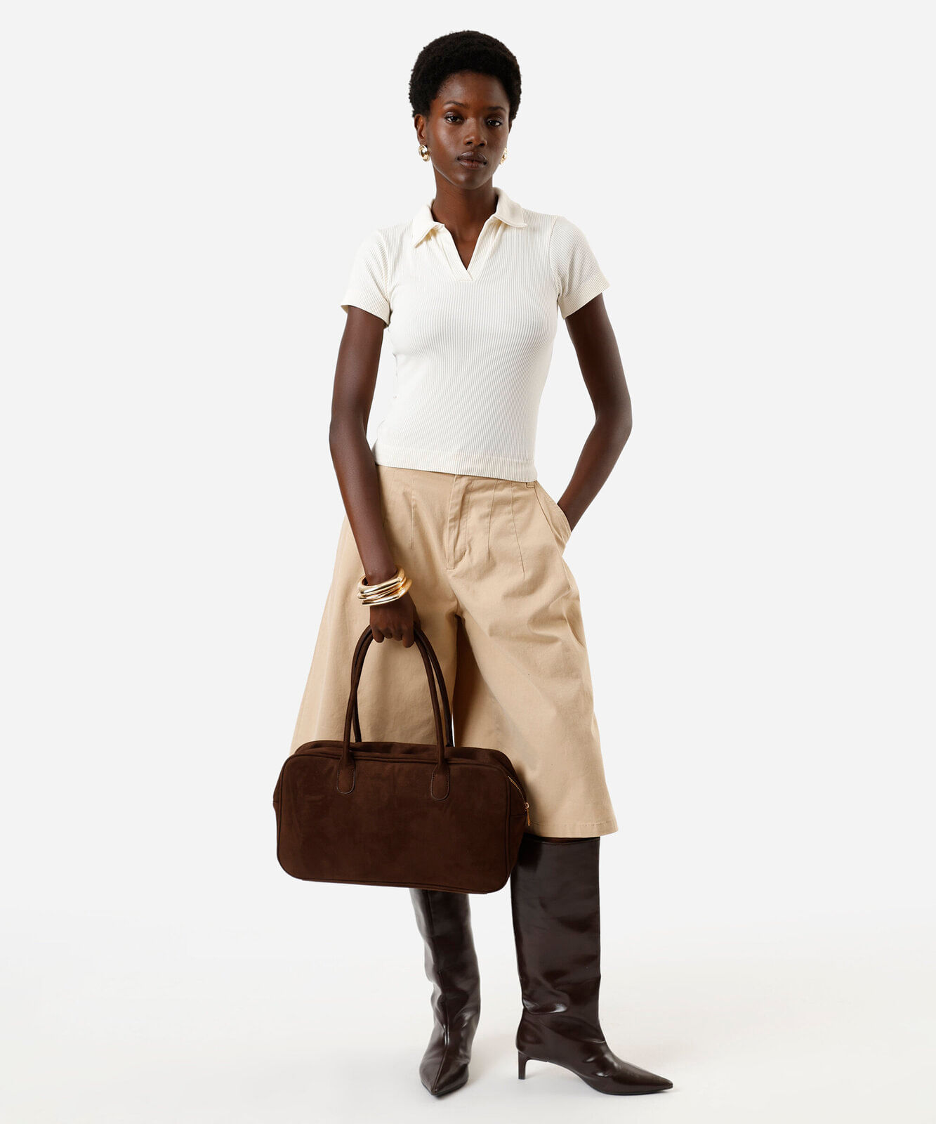 polo feminina manga curta poliamida off white
