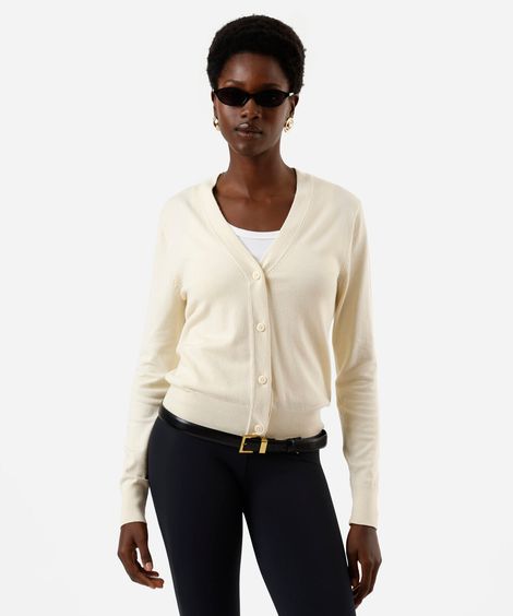 cardigan botões cropped bege