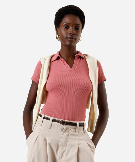 polo feminina manga curta poliamida rosa