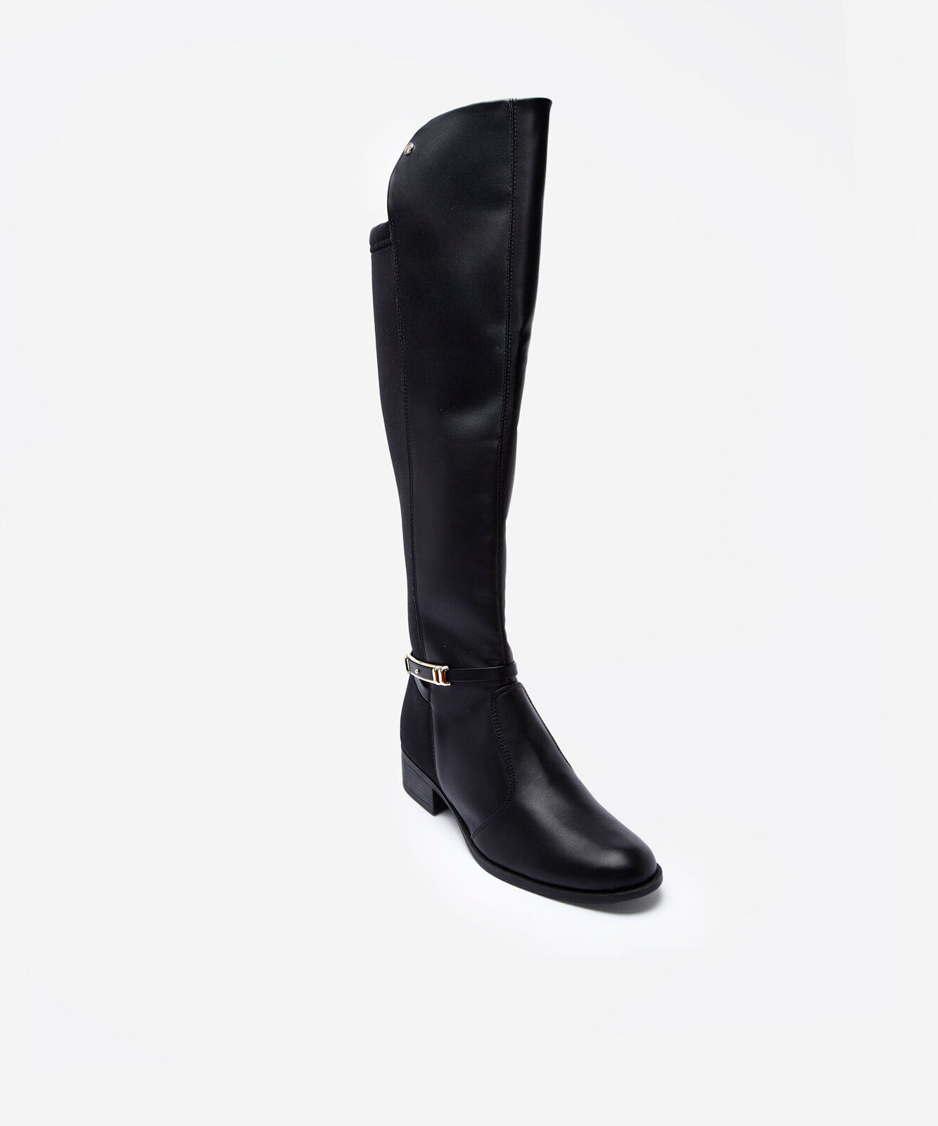 bota montaria feminina com cano longo e fivela preto