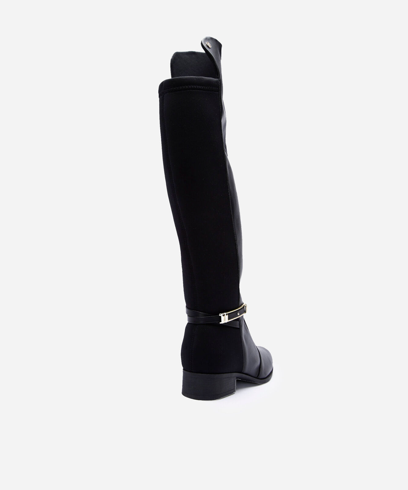bota montaria feminina com cano longo e fivela preto