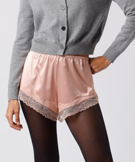 short estilo pijama feminino com renda acetinado mindset rosa