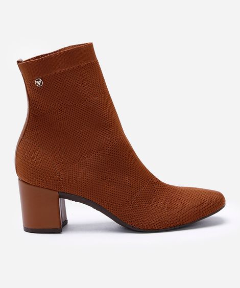 bota knit feminina cano curto e salto bloco marrom
