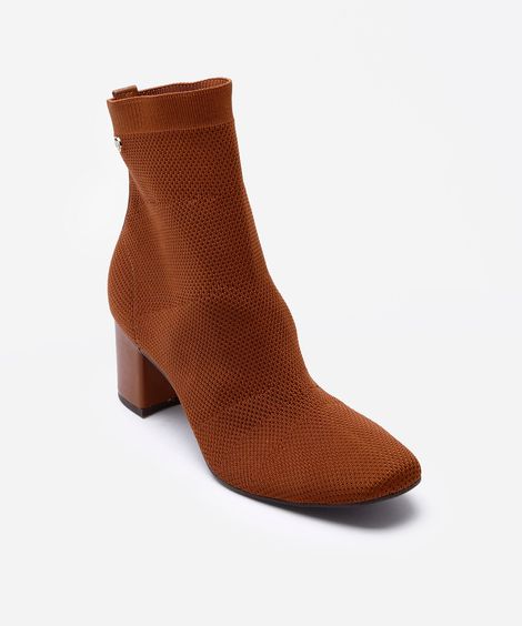 bota knit feminina cano curto e salto bloco marrom