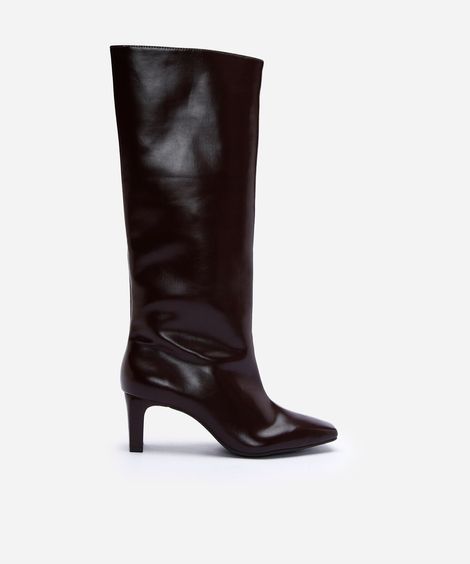 bota feminina cano alto com salto quadrado marrom