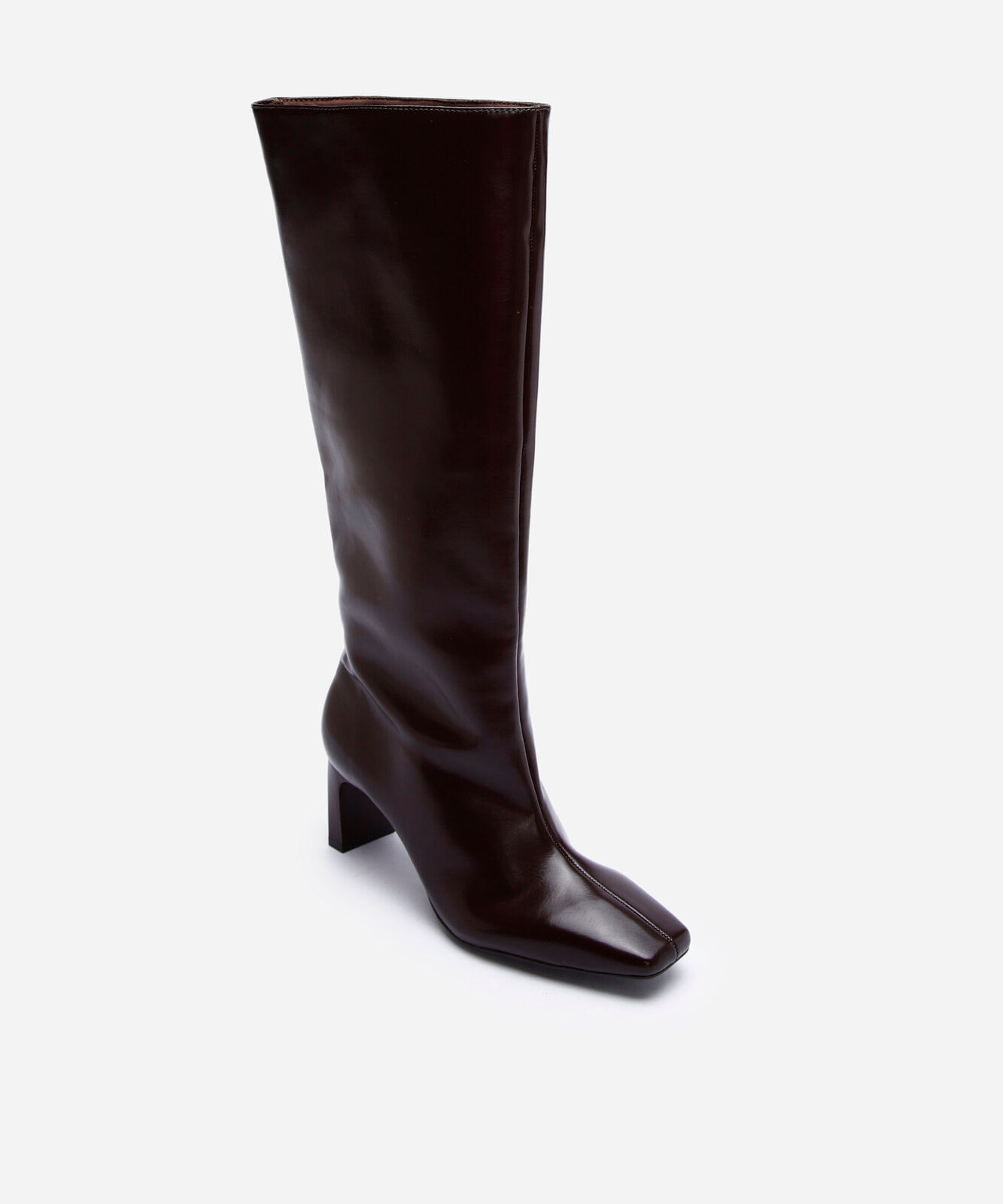 bota feminina cano alto com salto quadrado marrom
