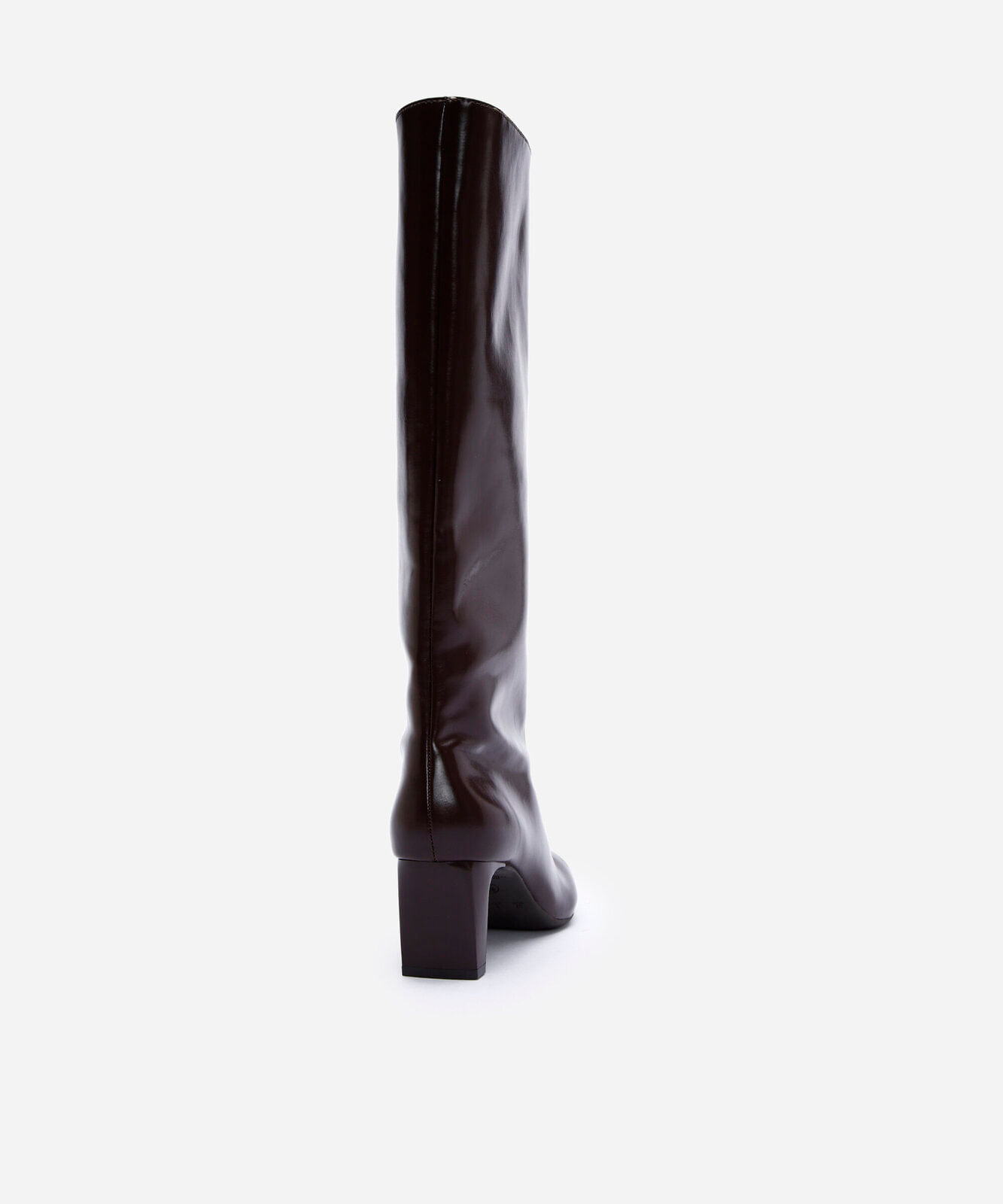 bota feminina cano alto com salto quadrado marrom