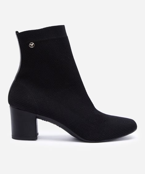 bota knit feminina cano curto e salto bloco preto