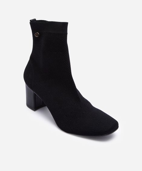 bota knit feminina cano curto e salto bloco preto