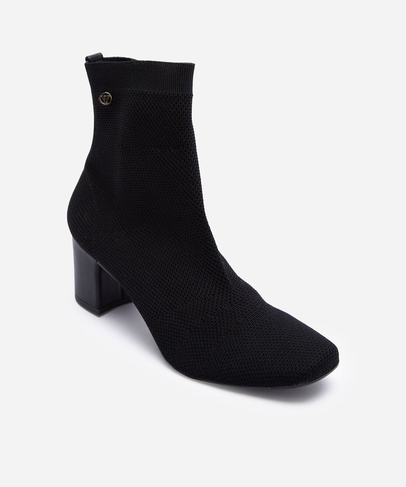 bota knit feminina cano curto e salto bloco preto