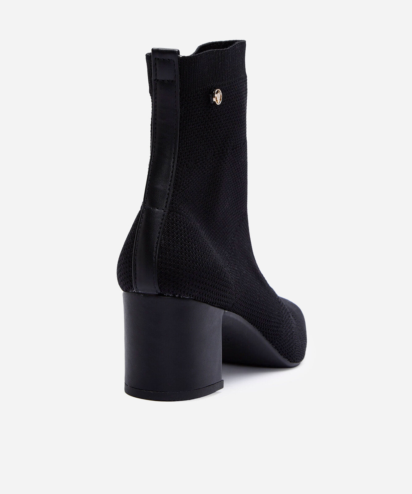 bota knit feminina cano curto e salto bloco preto
