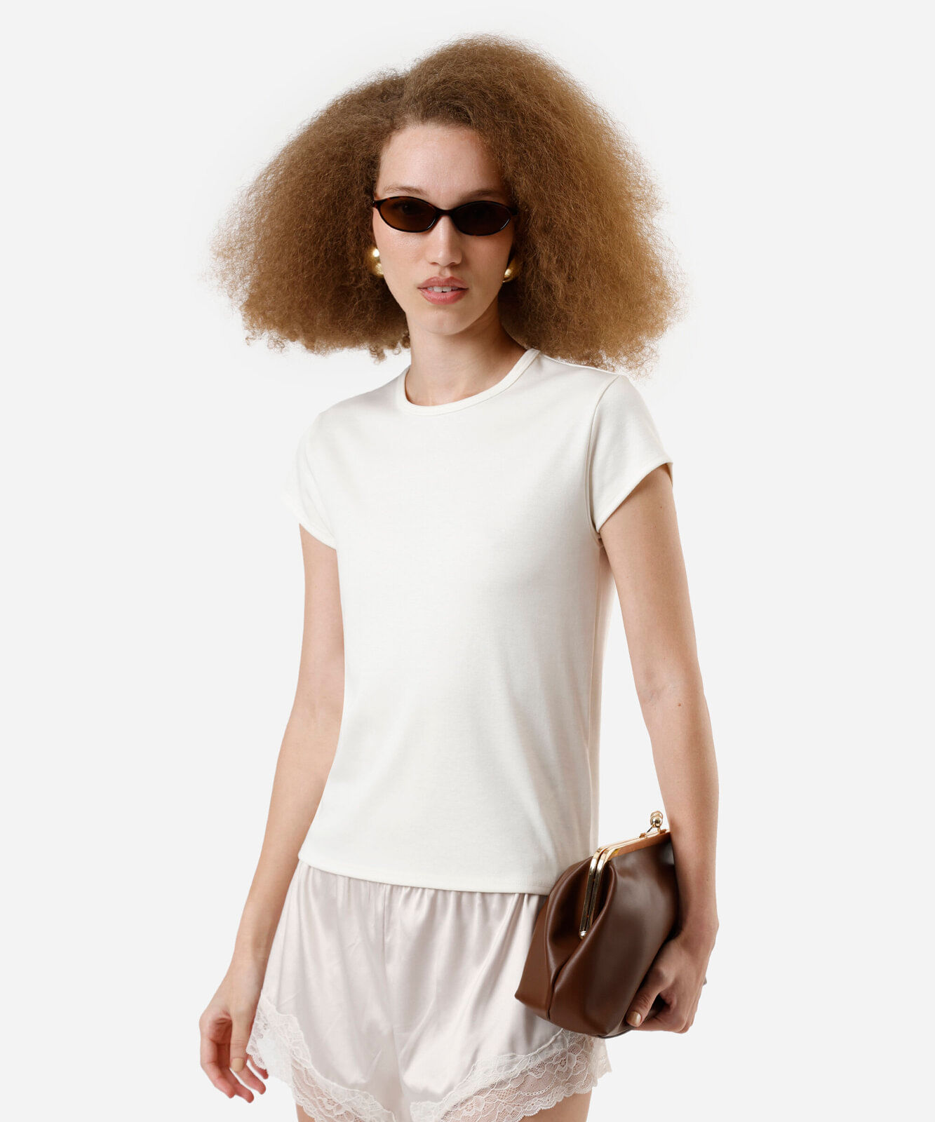 camiseta baby look feminina de algodão peruano interlock off white