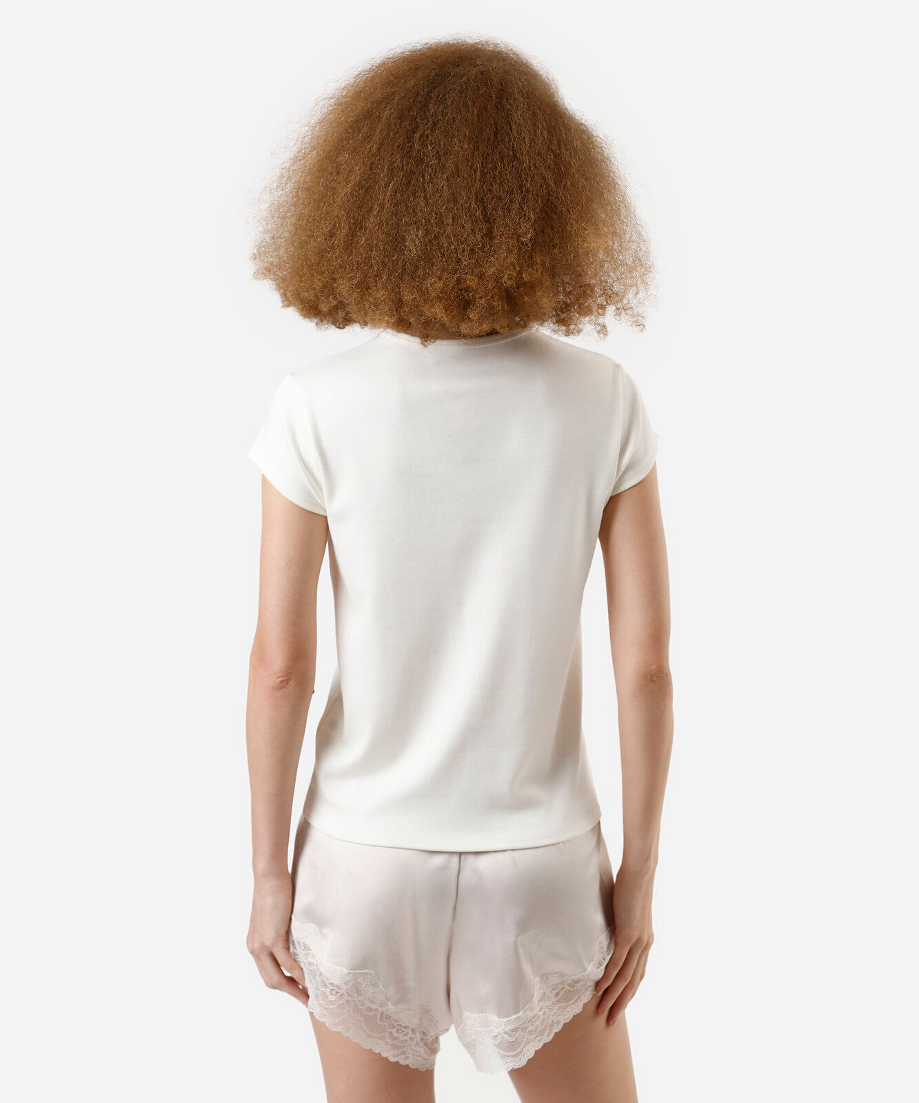 camiseta baby look feminina de algodão peruano interlock off white