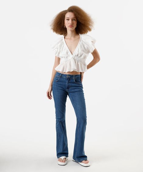 calça flare feminina jeans azul