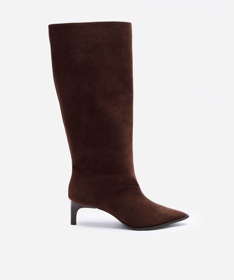bota feminina cano alto com salto fino marrom