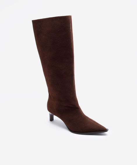 bota feminina cano alto com salto fino marrom